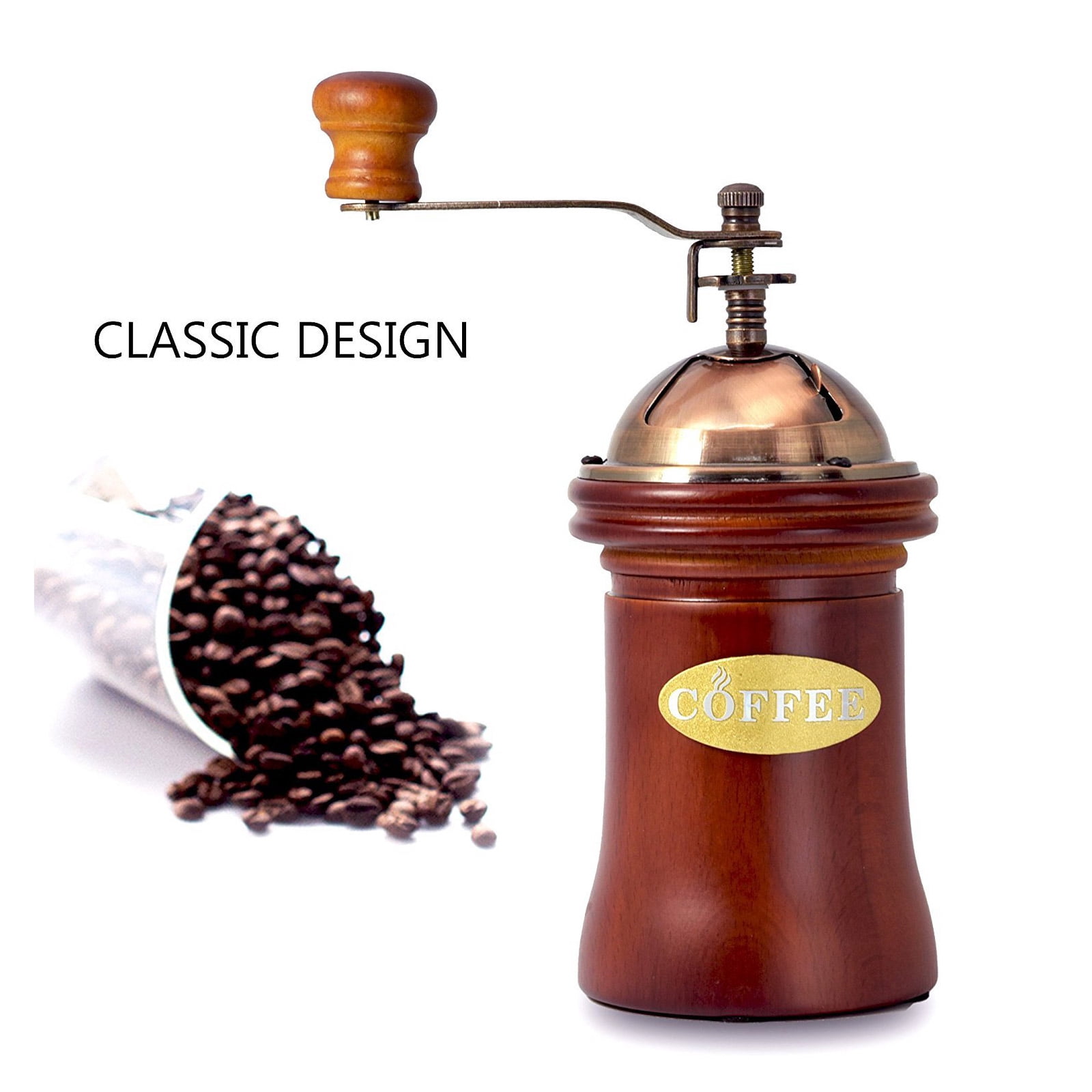 Manual Coffee Grinder Wood Vintage Hand Crank Coffee Mill with Adjustable Gear