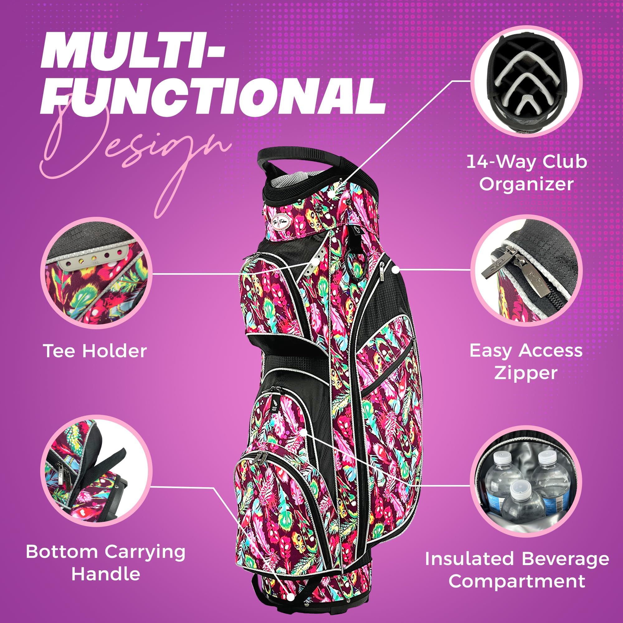 Womens Golf - Taboo Fashions 14 Way Lightweight Ladies Cart Bag (Native Joy)