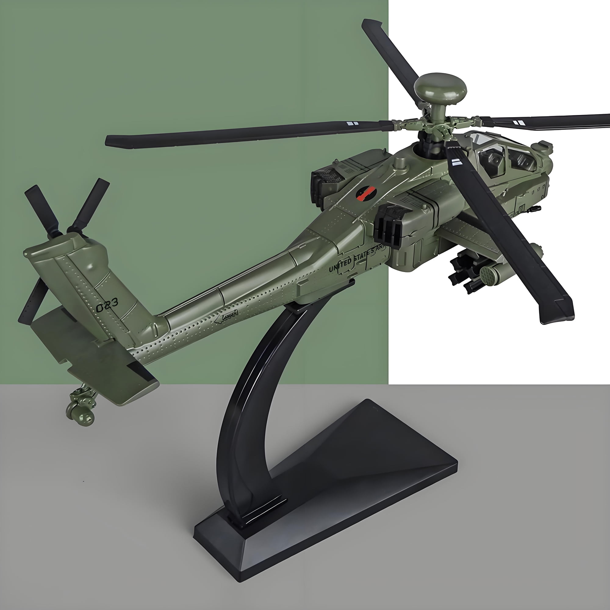Anmyjuly 1:64 Scale Apache Die Cast Toy AH-64 Helicopter Gunships Military Model，Suitable for Collection and Gifts for Boys