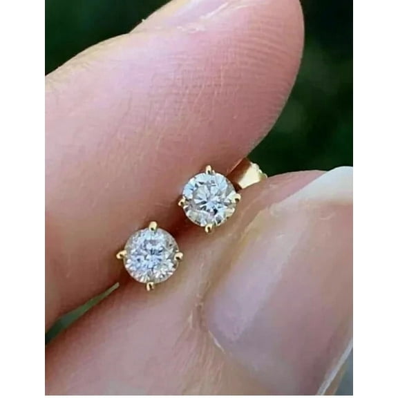 Women Tiny Stud Earrings 14k Yellow Gold Plated 0.50 Ct Round Simulated Diamond