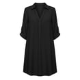 thumbnail image 5 of ClodeEU Women's Cotton Linen Lace Lapel V Neck Short Sleeve Shirt Dress,Casual Beach Cover Up Loose Dress Black,Women's Plus L, 5 of 8