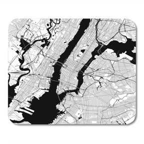 SIDONKU New York City Monochrome Map Very Large and Detailed Outline on Black Highways Railroads Streets Water Mousepad Mouse Pad Mouse Mat 9x10 inch