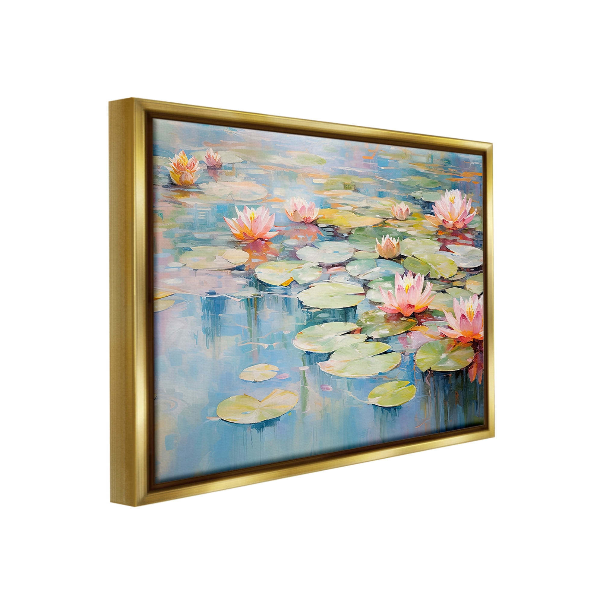 Stupell Industries Modern Lily Pad Painting Landscape Painting Gold Floater Framed Canvas Art Print Wall Art, 31 x 25