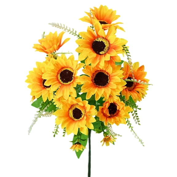JeashCHAT Artificial Sunflower Bouquet, Fake Cemetery Flowers, Silk Flowers Sunflowers with Stems and Leaves, for Vase Wedding Home Table Centerpiece