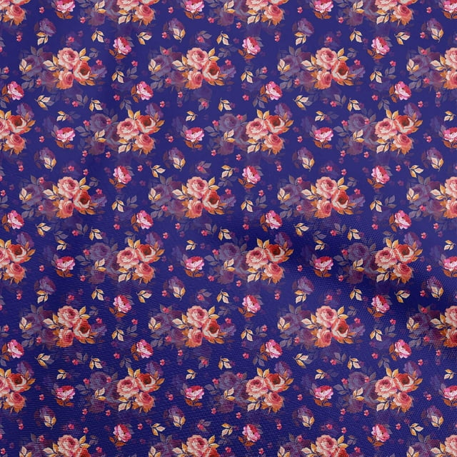 oneOone Rayon Dark Blue Fabric Florals Sewing Craft Projects Fabric Prints By Yard 56 Inch Wide