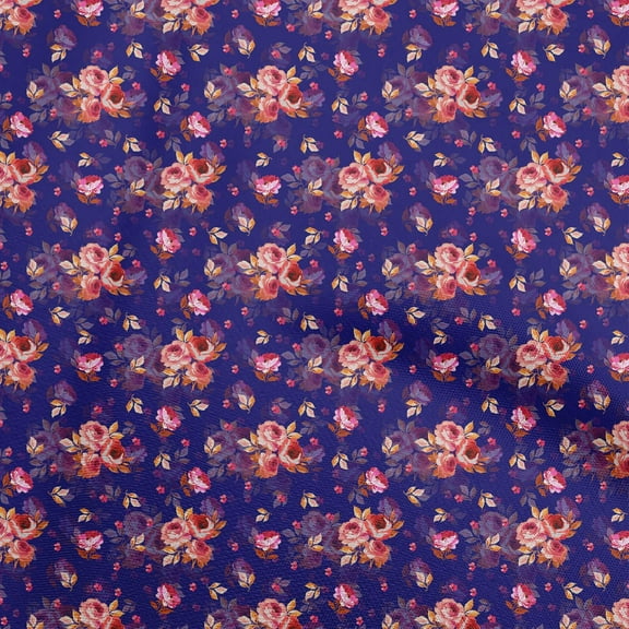 oneOone Polyester Spandex Dark Blue Fabric Florals Diy Clothing Quilting Fabric Print Fabric By Yard 56 Inch Wide