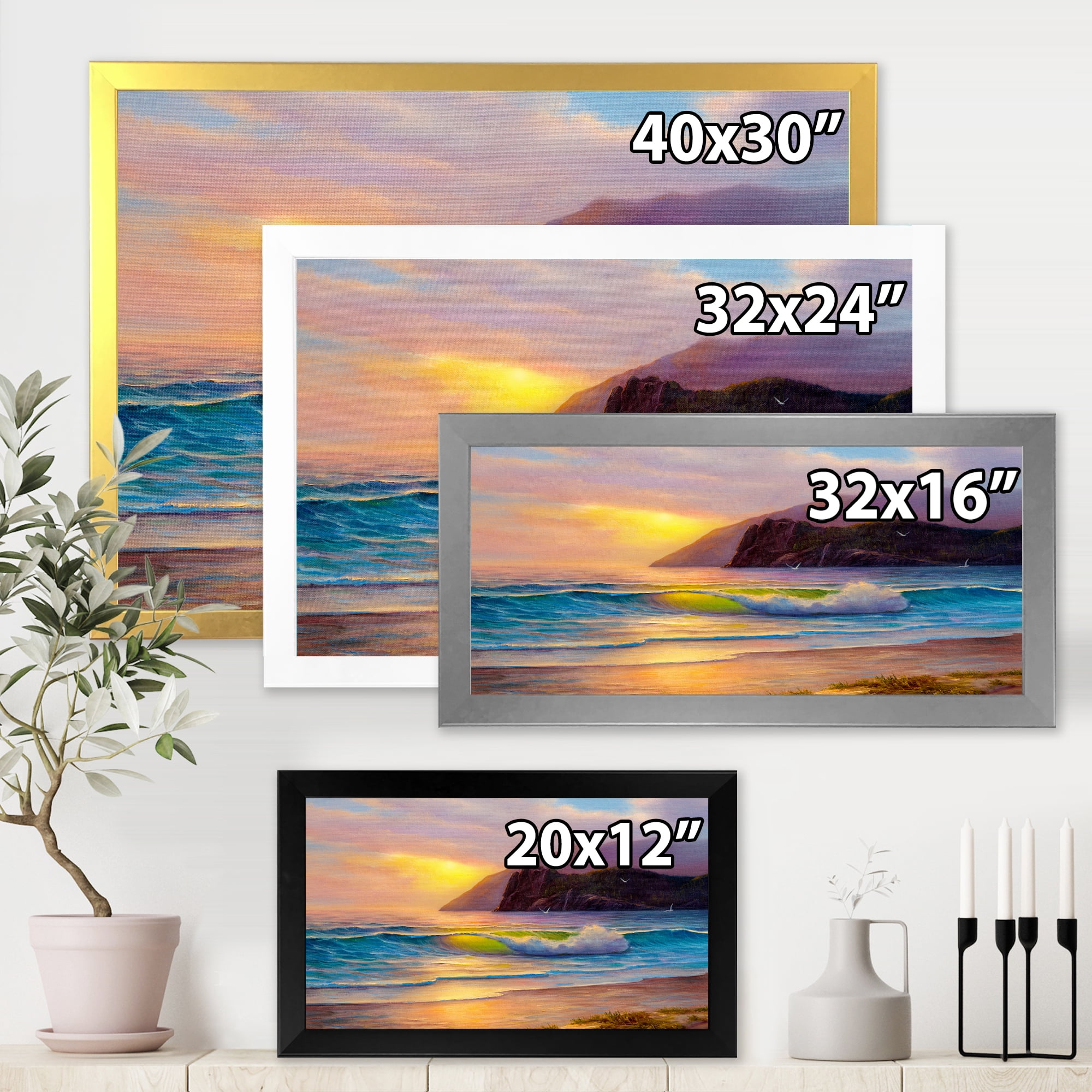 Designart 'Sunrise Glow On The Sea Waves V' Nautical & Coastal Framed Art Print