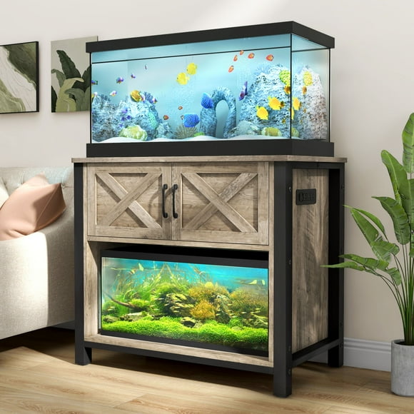 DEXTRUS Heavy Duty Aquarium Stand 40-55 Gallon with Power Outlets, Fish Tank Stand with Cabinet, 670 lbs Capacity for Fish Turtle Tank,Grey