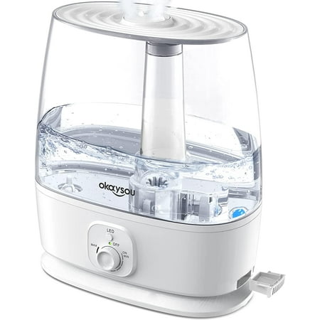 Humidifiers, 6L Water Tank, Plant, Quiet Vaporizer for Baby, Bedroom and Whole House, Filterless, Lasts up to 50Hr, 2-in-1 Essential Oil Diffuser and Nightlight, Easy to Clean, BPA-Free White