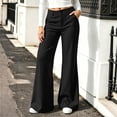 thumbnail image 2 of Linen Blend Flare Dress Pants for Women High Waist Double Button Loose Bootcut Pants Business Casual Pants with Pockets for Daily office Black, 2 of 6