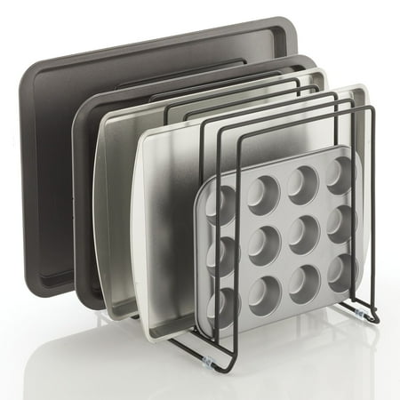 

mDesign Large Metal Wire Organizer Rack for Kitchen Cabinet Pantry Shelves - Holder with 8 Slots for Baking Sheets Skillets Frying Pans Pots Lids Cutting Boards and Appliances - Black