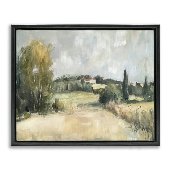 Stupell Industries Hill Top House Landscape Landscape & Nature Painting Black Floater Framed Canvas Art Print Wall Art, 21 x 17