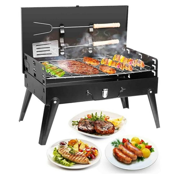 Portable Charcoal Grill BBQ - Foldable Suitcase Grill for Outdoor Cooking, Camping, Picnics - 16.7x10x17.7in