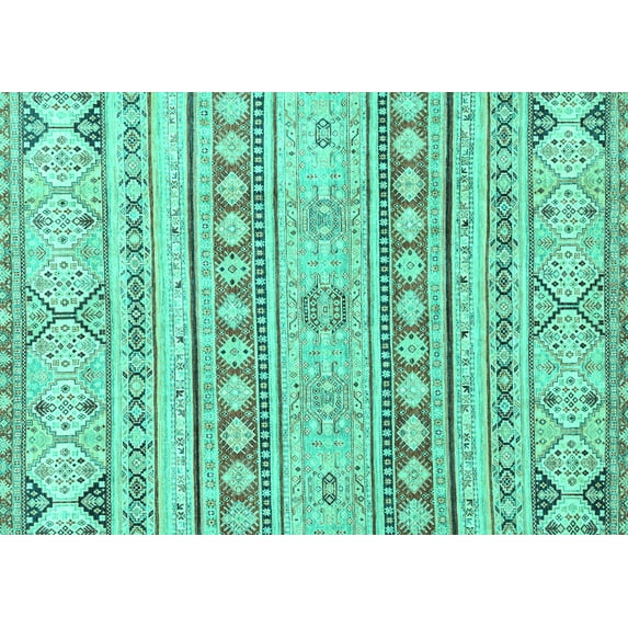 Ahgly Company Indoor Rectangle Abstract Turquoise Blue Modern Area Rugs, 2' x 5'