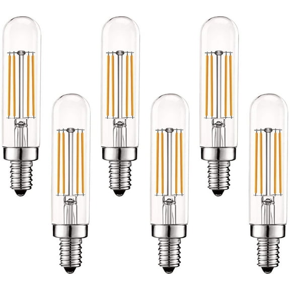 Luxrite T6 T6.5 Vintage LED Tube Light Bulbs 5W= 60W, 2700K Warm White, Dimmable, 500 Lumens, E12, 6-Pack