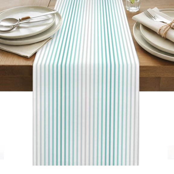 Ombre Teal Grey Striped Table Runner Farmhouse Modern Stripes Tablerunners 13 x 90 Inch, Table Decorations Tabletop Scarf for Summer Gathering Holiday Farmhouse Kitchen Dining Decor