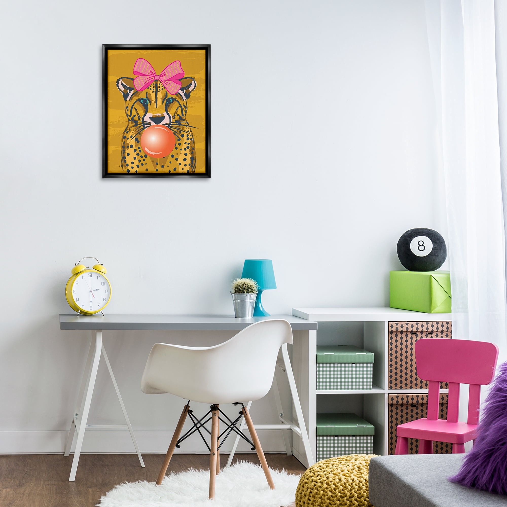 Stupell Industries Trendy Cheetah & Bow Animals Painting Black Floater Framed Canvas Art Print Wall Art, 17 x 21