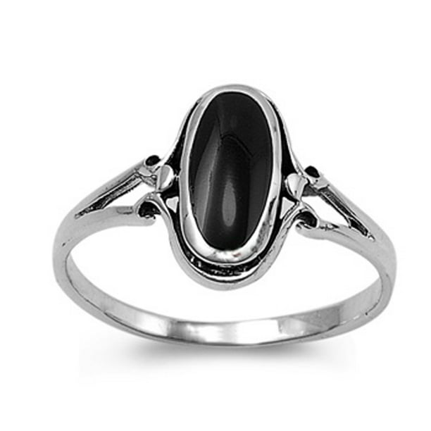 CHOOSE YOUR COLOR Sterling Silver Women's Simulated Black Onyx Ring 925  Thin Band 13mm CZ Female Size 10