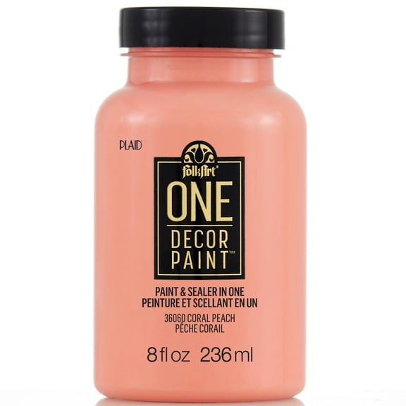 FolkArt One Decor Acrylic Paint and Sealer, Satin Finish, Coral Punch, 8 fl oz