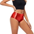 thumbnail image 6 of Jxximdong Shorts for Women Sexy Short High Waisted Shorts Leather Metallic Solid Color High Gloss Women's Super Shorts Hot Pants Red S Pants, 6 of 9