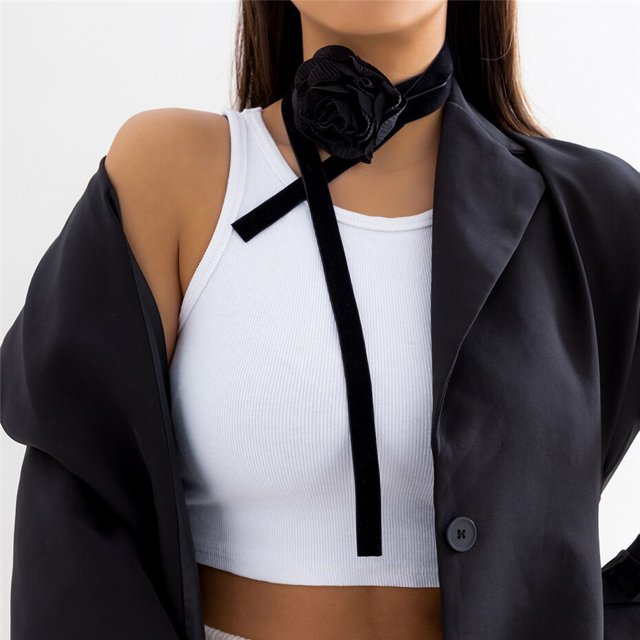 Collar de cadena de clavícula de flor de Rosa grande gótica romántica para mujer, gargantilla de cuerda ajustable de moda coreana, accesorios Y2K