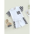 thumbnail image 3 of Cenuakty Toddler Baby Boy Summer Clothes Suits Plaid Patchwork Short Sleeve Crew Neck T-Shirts Tops Elastic Waist Shorts 2Pcs Set, 3 of 9