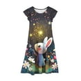 thumbnail image 4 of Riecok 6 - 15 Years Old Girls' Summer Short - Sleeved Round - Neck Easter - Printed Waist - Gathering Pocket Tiered Dress Multicolor 12-13 Years, 4 of 5
