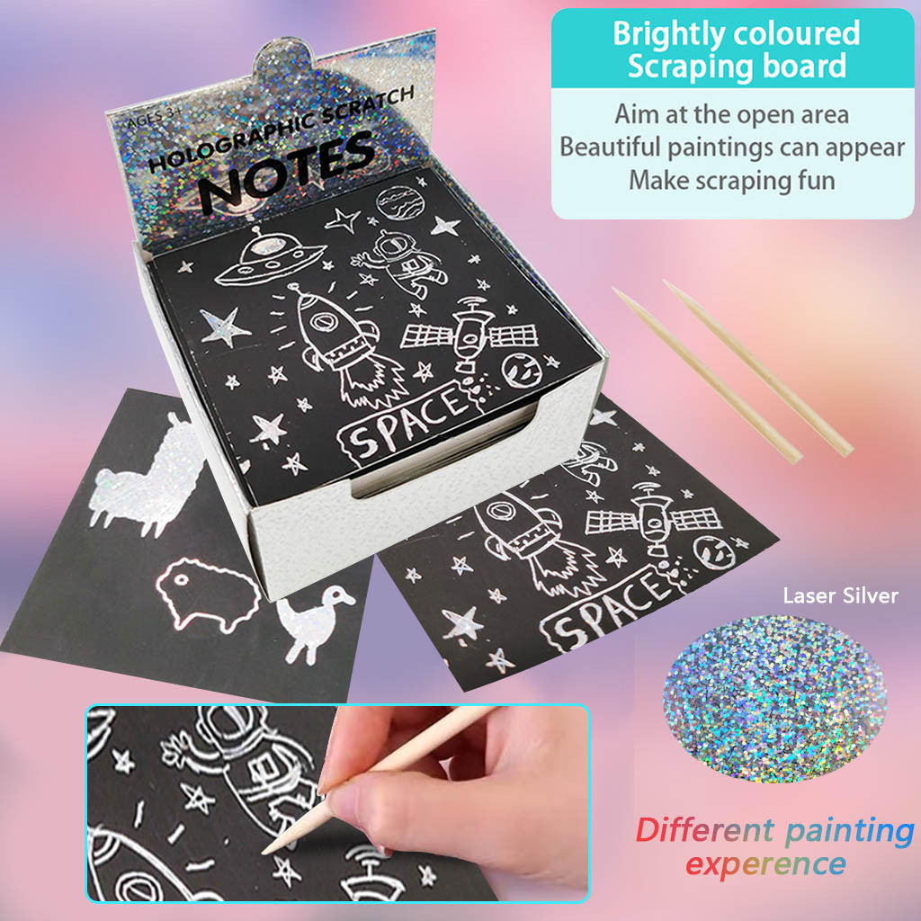 Scratch Notes Set Scratch Doodle Art With 100 Holographic Rainbow Paper,2 Stylus