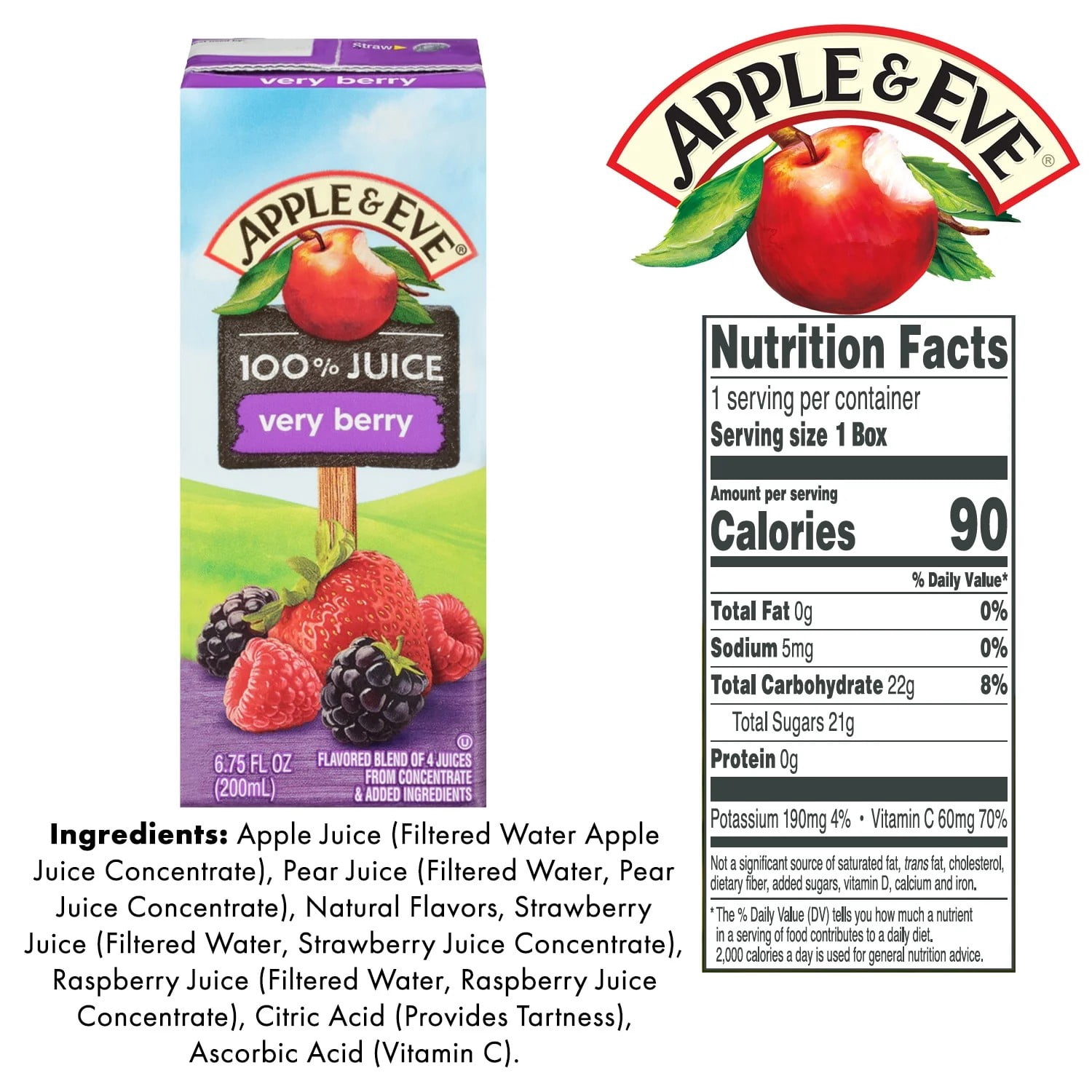 Apple & Eve 100% Juice Drink, Variety Pack, 6.75 Fl Oz, 32 Count