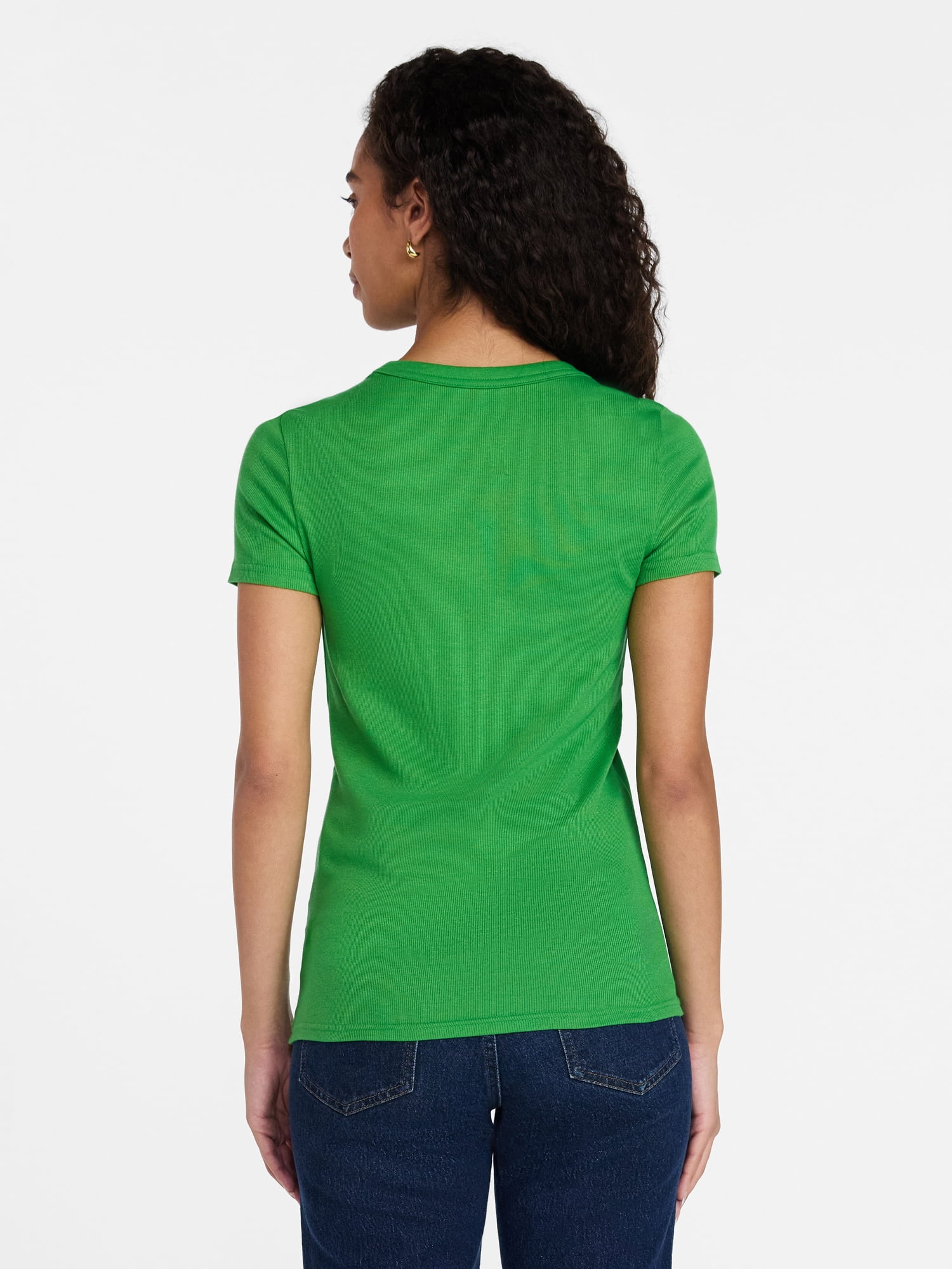 Time and Tru Women's Ribbed Tee with Short Sleeves, Sizes XS-XXXL