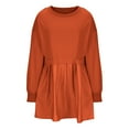 thumbnail image 3 of HAPIMO Women's Mini Babydolls Dress Sweatshirts Solid Color Crew Neck Long Sleeve Dressy Tunic Casual Splicing Ruffle Hem Pleated Trendy Girls Spring Orange L, 3 of 5