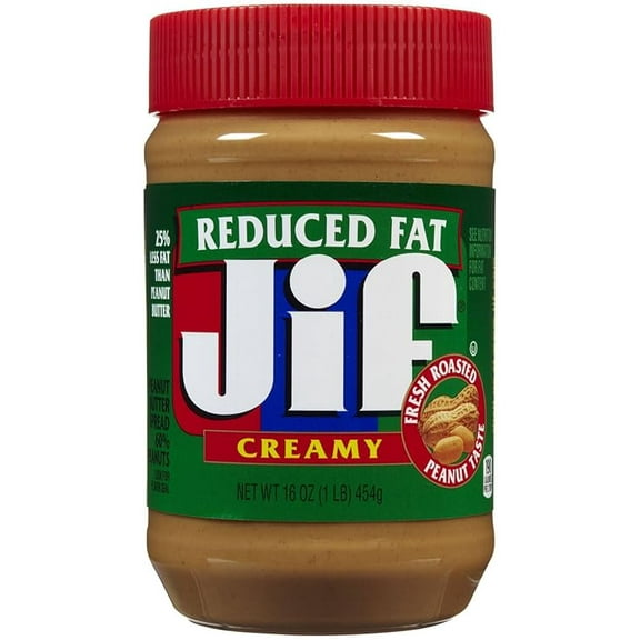 Jif Reduced Fat Creamy Peanut Butter Spread, 16 Ounces, 60% Peanuts ( Pack of 2 )