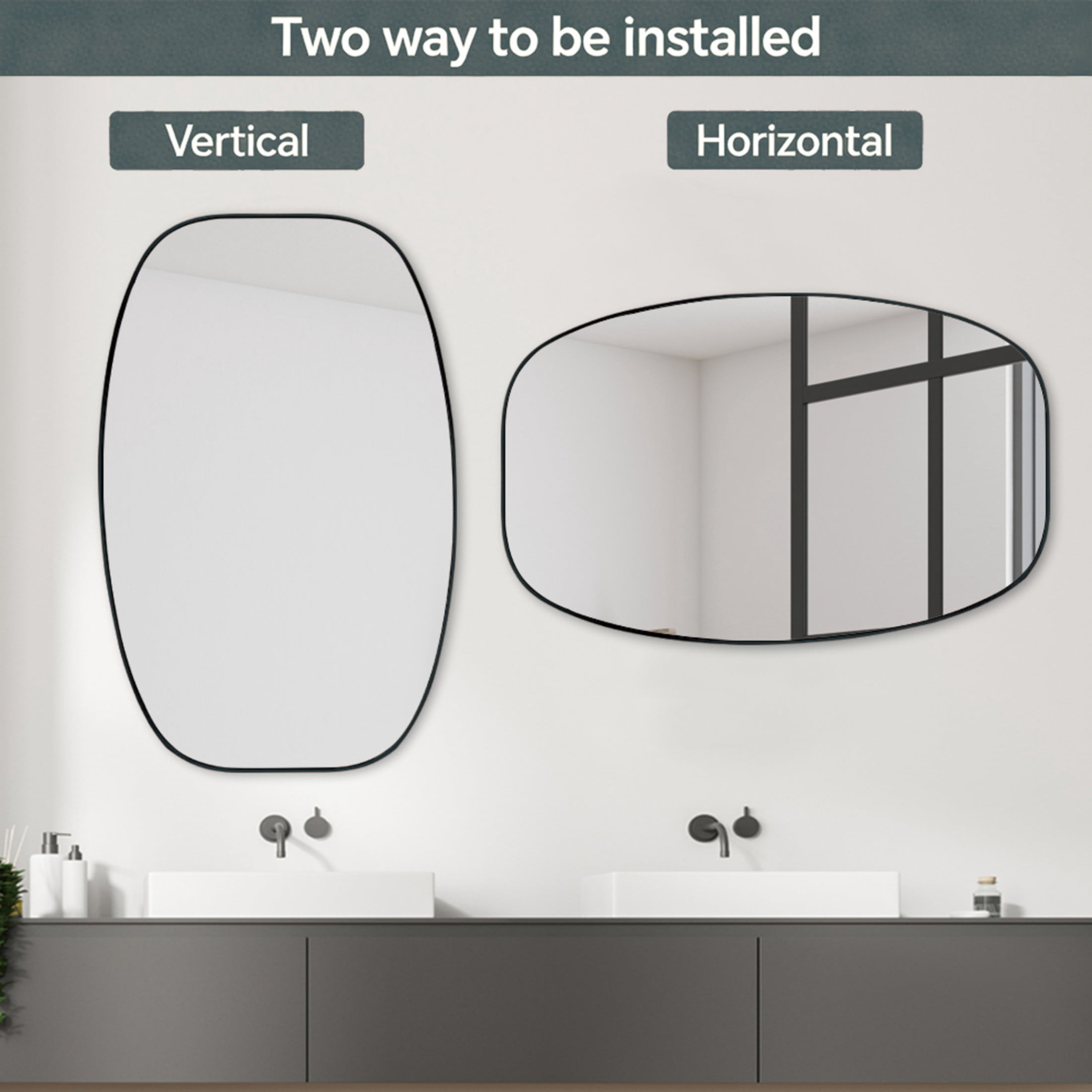 Noble House 30"x48" Unique Metal Framed Oval Wall Mirror, Modern Oblong Vanity Mirror for Bathroom & Entryway, Black