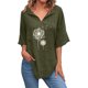 thumbnail image 1 of Gibobby Playera Corte clásico para MujerCamisas con cuello en V y estampado diente león para mujer, blusa manga corta algodón y lino, blusas informales hol(Verdemilitary,M), 1 of 5