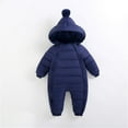 thumbnail image 2 of Zwiiyzr Infant Baby Girl Boy One Piece Outfit Toddler Solid Color Plush Cute Bear Ears Winter Thick Keep Warm Jumpsuit Romper Navy, 2 of 6