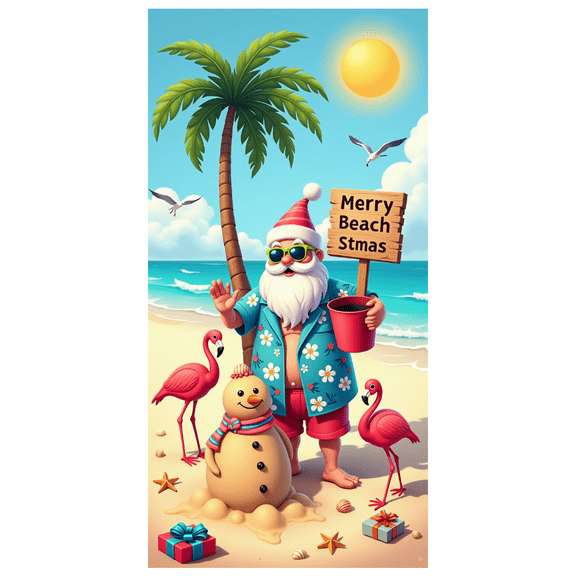 Tropical Print Beach Christmas Santa Holiday Banner for Summer Decoration Beach Party Tropical Celebration