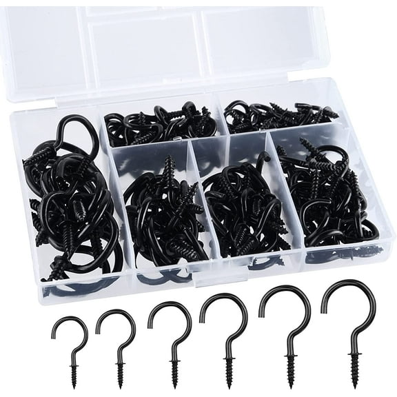 130 Pcs Metal Ceiling Hooks Multi-Size Nickel Plate Screw-in Hanging Cup Hooks, Silver