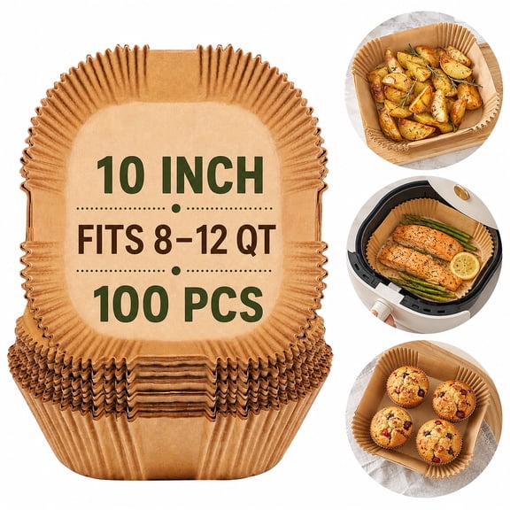 UBeesize 10 Inch Square Air Fryer Liners Disposable, 100 Count, Non-Stick, Oil-Proof, Heat Resistant, Unbleached Parchment Paper Liners for Baking, Roasting, Microwave, Oven, Fits 8-12 QT Air Fryers