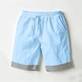 thumbnail image 3 of Yievot Cotton Linen Shorts for Men Striped Cuffed Hem Drawstring Elastic Waist Loose Fit Summer Vacation Shorts, 3 of 7