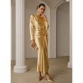 thumbnail image 4 of Yellow Satin Boat Neck Long Sleeve Mermaid Hem Maxi Dress, 4 of 7