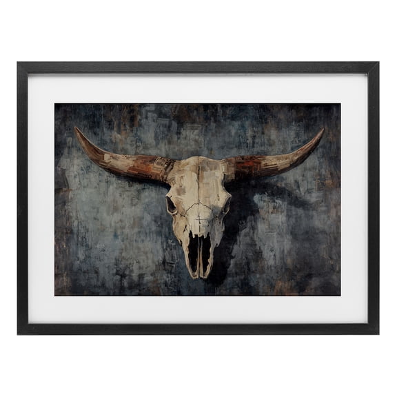 Stupell Industries Antique Distressed Cow Skull Black Framed Print Under Glass design by Nina Blue, 14 x 20