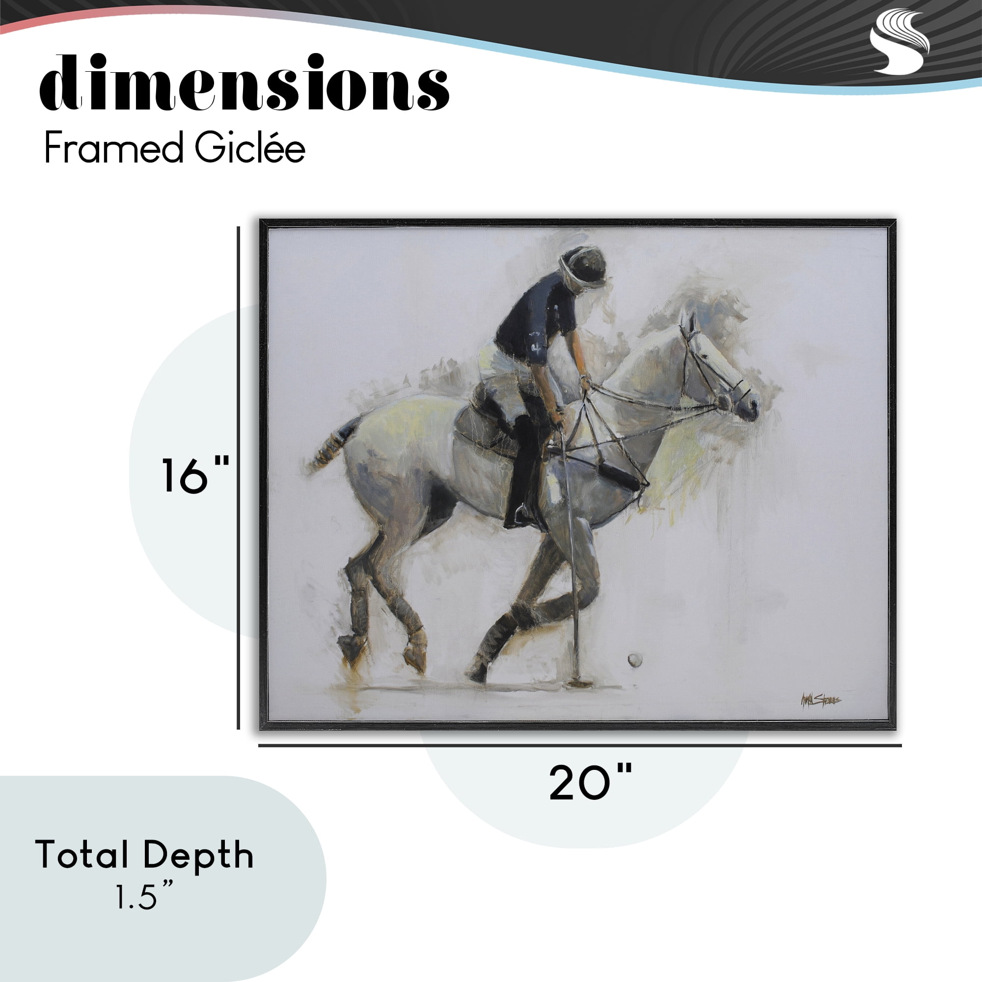 Stupell Industries Polo Rider in Motion Black Framed Giclee Art, design by Jadei Graphics