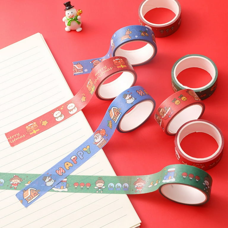 UDIYO 3 Roll Attractive Scrapbook Tape Cartoon Bright Color Self-adhesive  Christmas Cute Washi Tape for Daily Use 