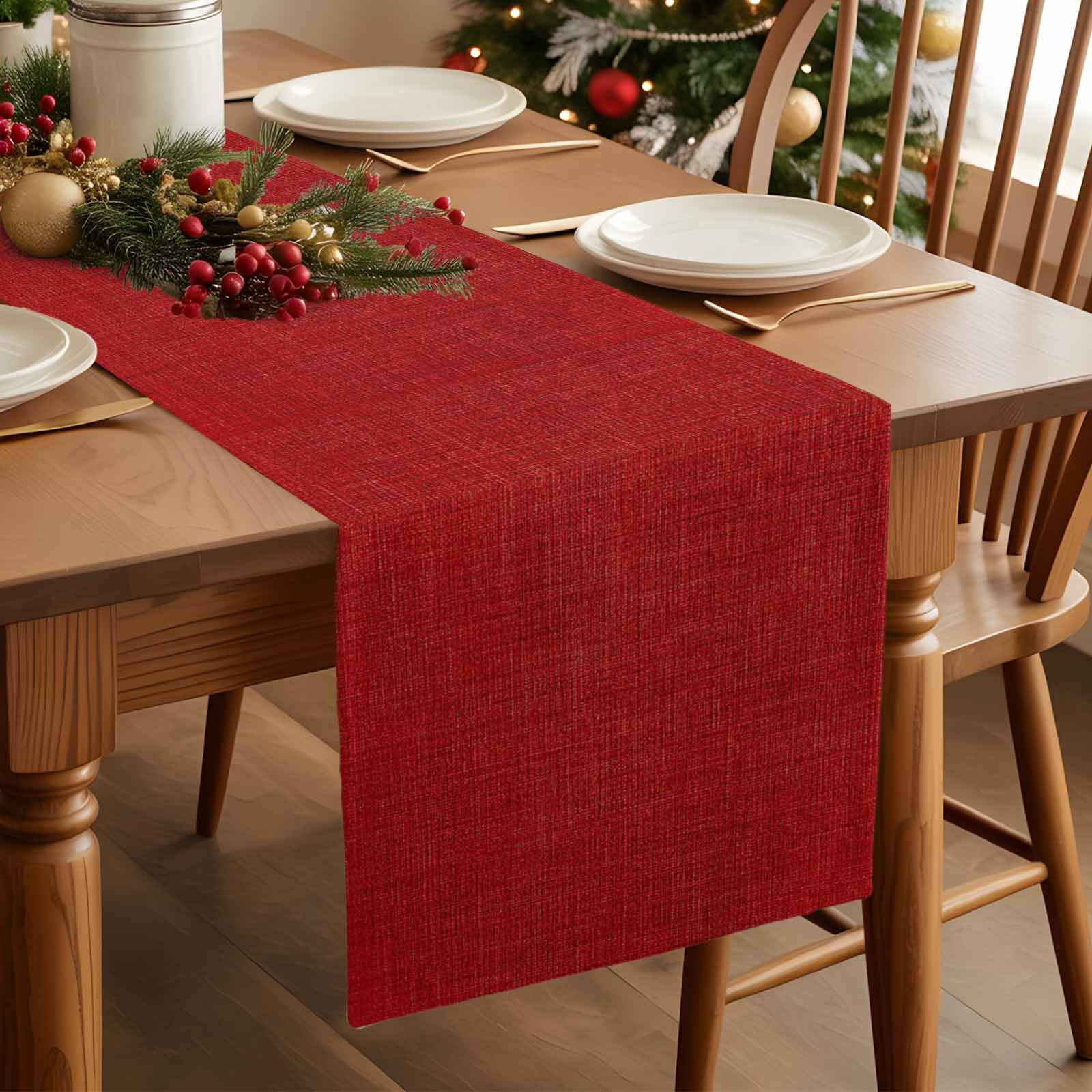 Table Runner 13x90in Inches Long, Red WatercolorLinen Washable Dresser Scarf Modern Minimalist StyleKitchen Dinning Tablerunners for Holiday/Party/Wedding/Home Tables Decor