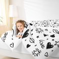 thumbnail image 4 of Manfei Stars Loves Print Queen Comforter Set,Graffiti Artwork Bedding Sets,White Black Bedding Comforter Set For Girls Kids,Ultra Soft Home Decor Reversible,3pcs, 4 of 8