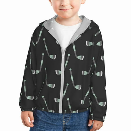 

Sun Hoodie for Kids black hockey sticks print Long Sleeve Swim Fishing Shirts Sun Protection Zip Up Jacket Clothing Athletic Hoodie