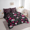 thumbnail image 2 of Castle Fairy Y2K Cute Skull 7-Piece Twin Bedding,Bow Skeleton Glitter Heart Star Bedding Comforter Set,Pink Black,Black Reversible, 2 of 7