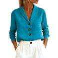 thumbnail image 2 of Endives Women's Shirt Solid Color Casual Loose Fashion Cotton Linen Long Sleeve Collar Button Shirt Spring Outfit, 2 of 6
