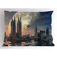 thumbnail image 1 of City Pillow Sham Spacecraft in Formation Futuristic Alien City on Water Huge Planet in the Backdrop, Decorative Standard Queen Size Printed Pillowcase, 30 X 20 Inches, Peach Tan Blue, by Ambesonne, 1 of 2