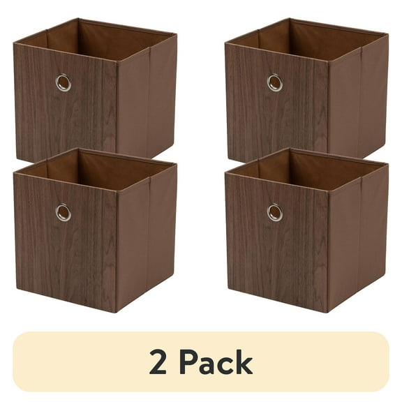 (2 pack) Mainstays Collapsible Fabric Cube Storage Bins (10.5" x 10.5"), 4 Pack, Natural Wood